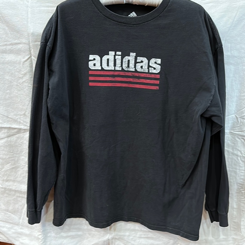 Adidas long sleeve shirt black shirt with white adidas and red stripes